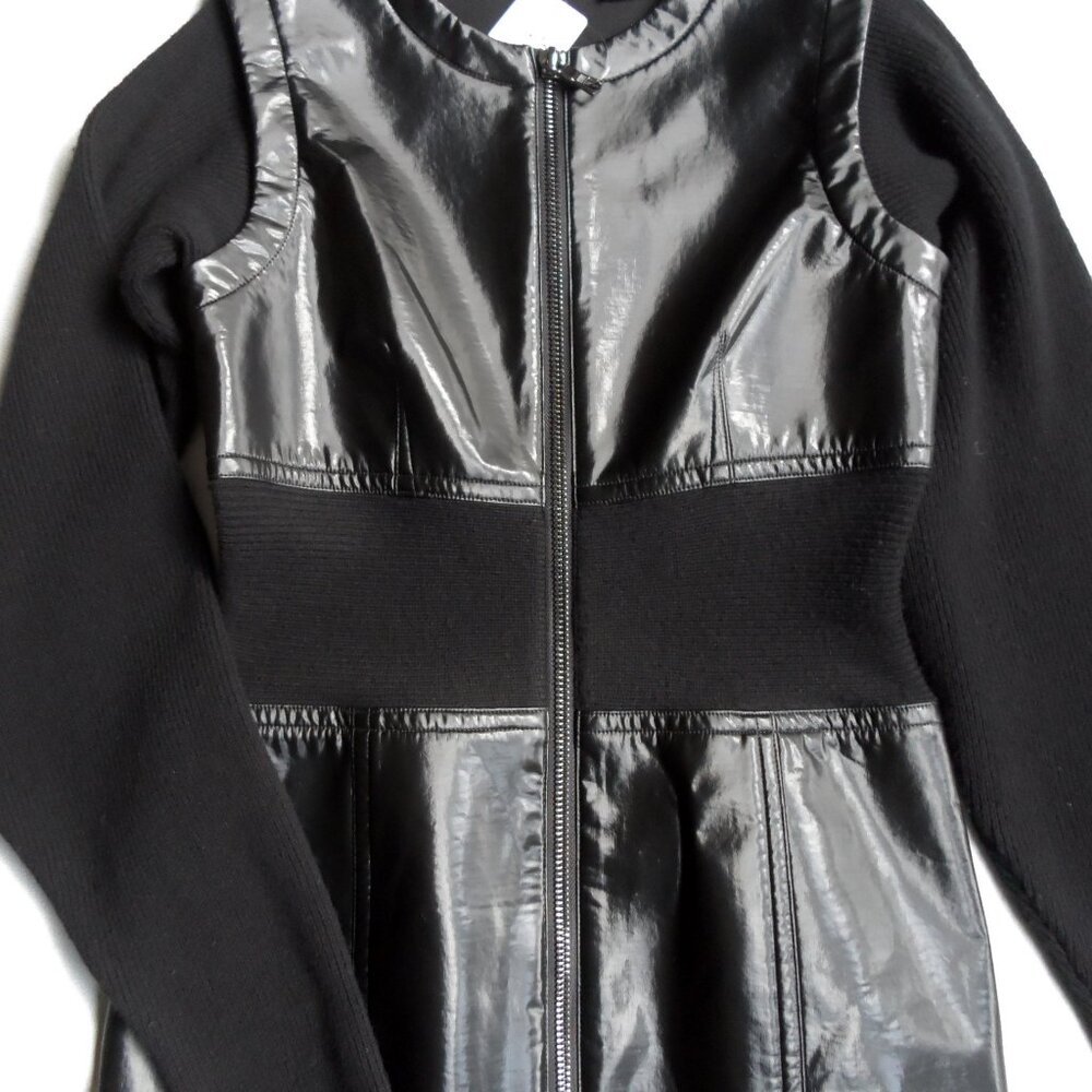 NWT$1050 RUNWAY COLLECTION Yigal Azrouel Knit Long Sleeves Leather Midi Dress 10 - Picture 6 of 16